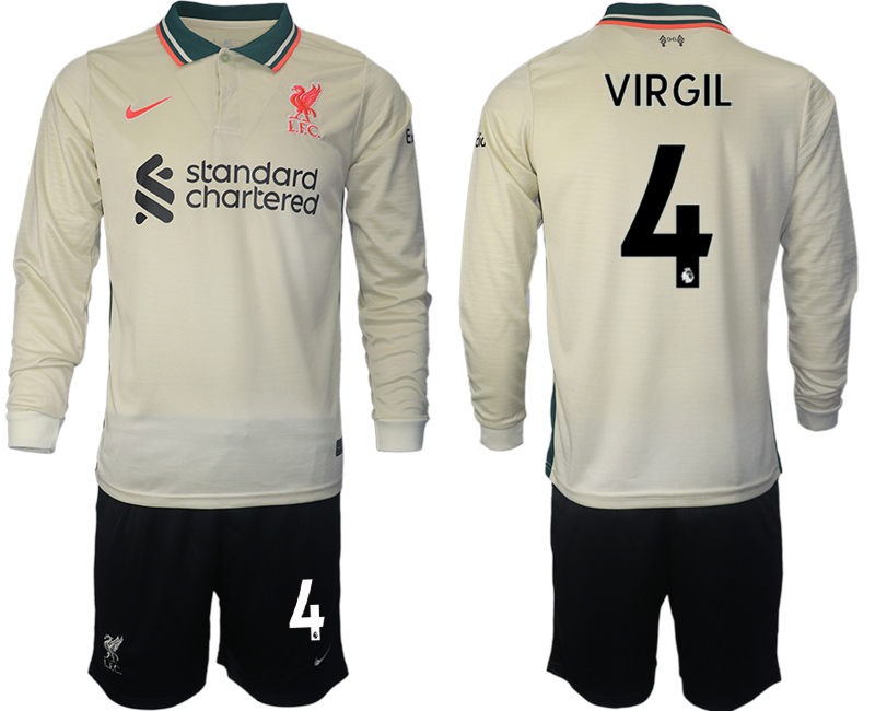 Men 2021-2022 Club Liverpool away cream Long Sleeve #4 Soccer Jersey->customized soccer jersey->Custom Jersey